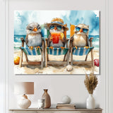Canaries On The Beach Lounging Chair - Coastal Animal Living Room Wall Art