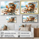 Chinchilla On The Beach Lounging - Coastal Animal Canvas Wall Art