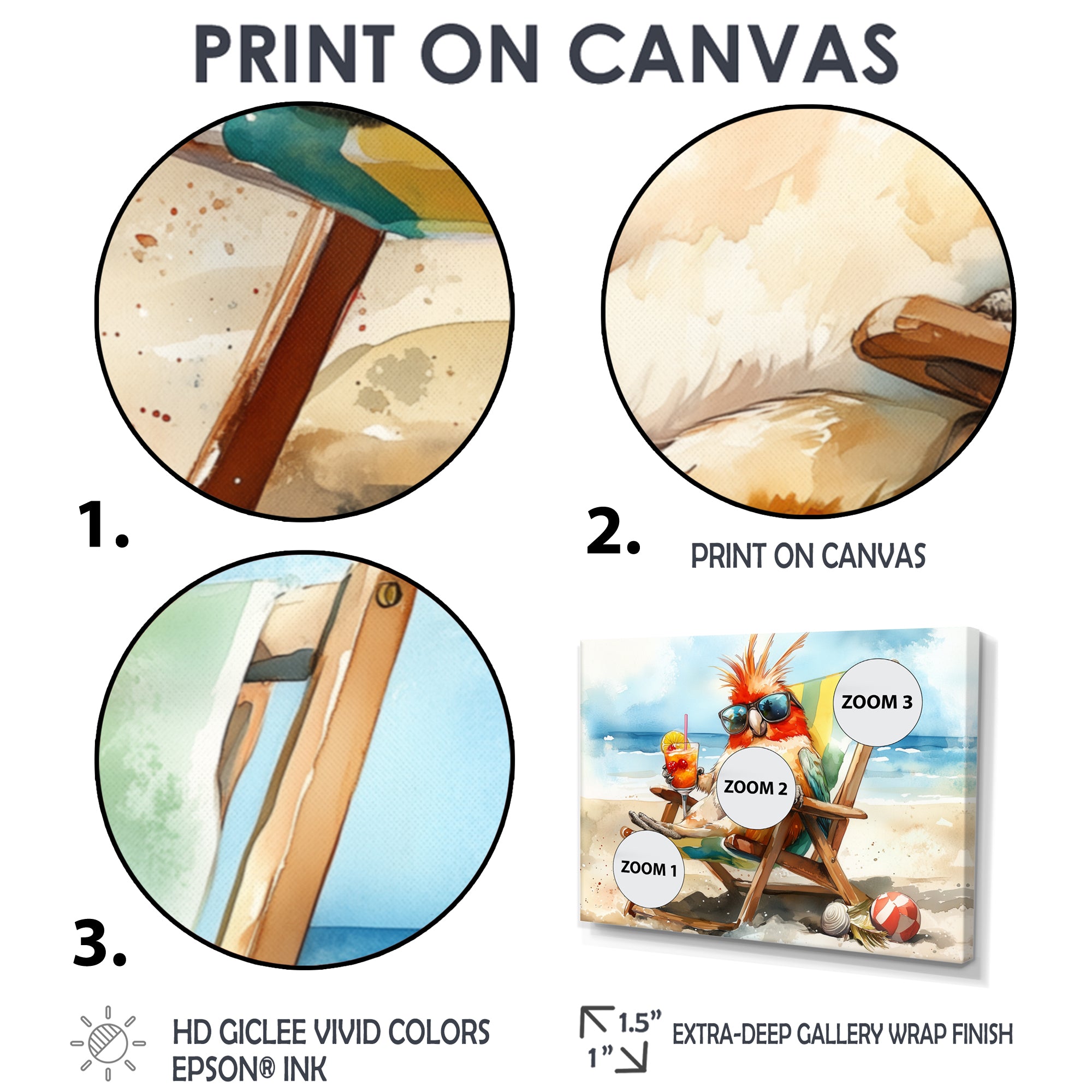 Cockatiel On The Beach Lounging - Coastal Animal Canvas Wall Art