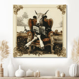 Vintage Cow Reading On A Chair In The Meadow - Cow Wall Decor