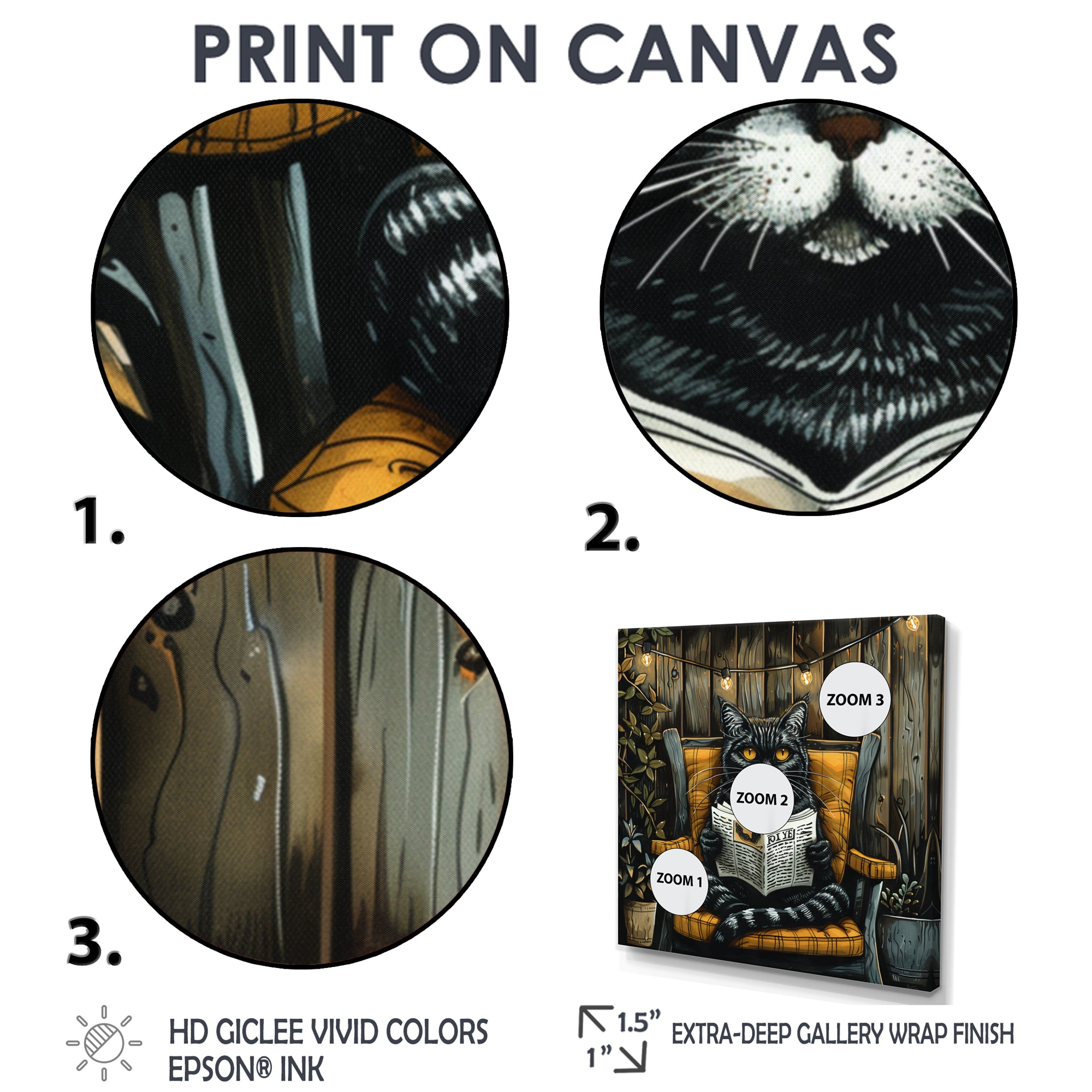 Gothic Cat Reading Newspaper On A Chair - Cat Large Canvas Wall Art