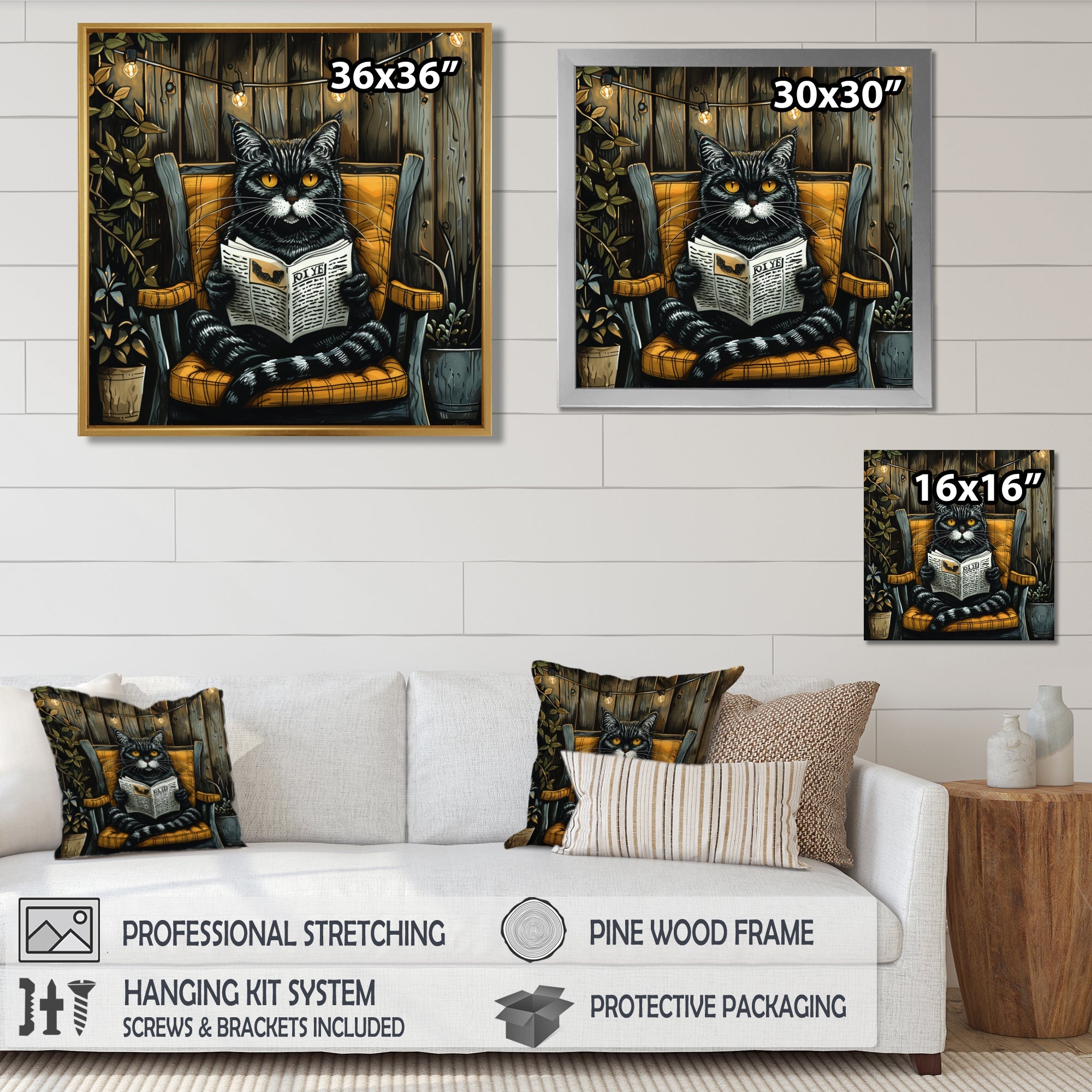 Gothic Cat Reading Newspaper On A Chair - Cat Large Canvas Wall Art