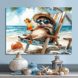 Hedgehog Beachside Lounging - Coastal Animal Living Room Wall Art
