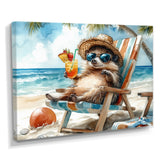 Hedgehog Beachside Lounging - Coastal Animal Living Room Wall Art