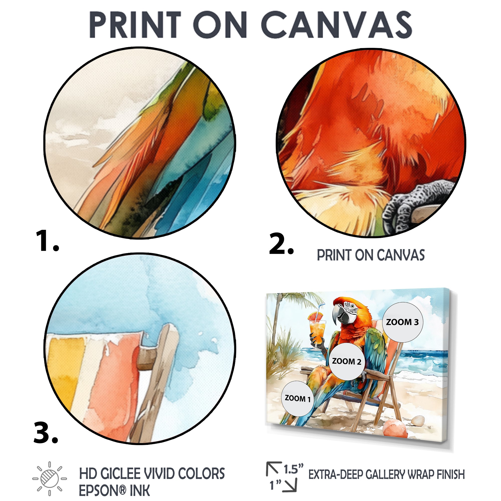 Macaw Parrot On A Beach Lounging Chair - Coastal Animal Canvas Wall Art