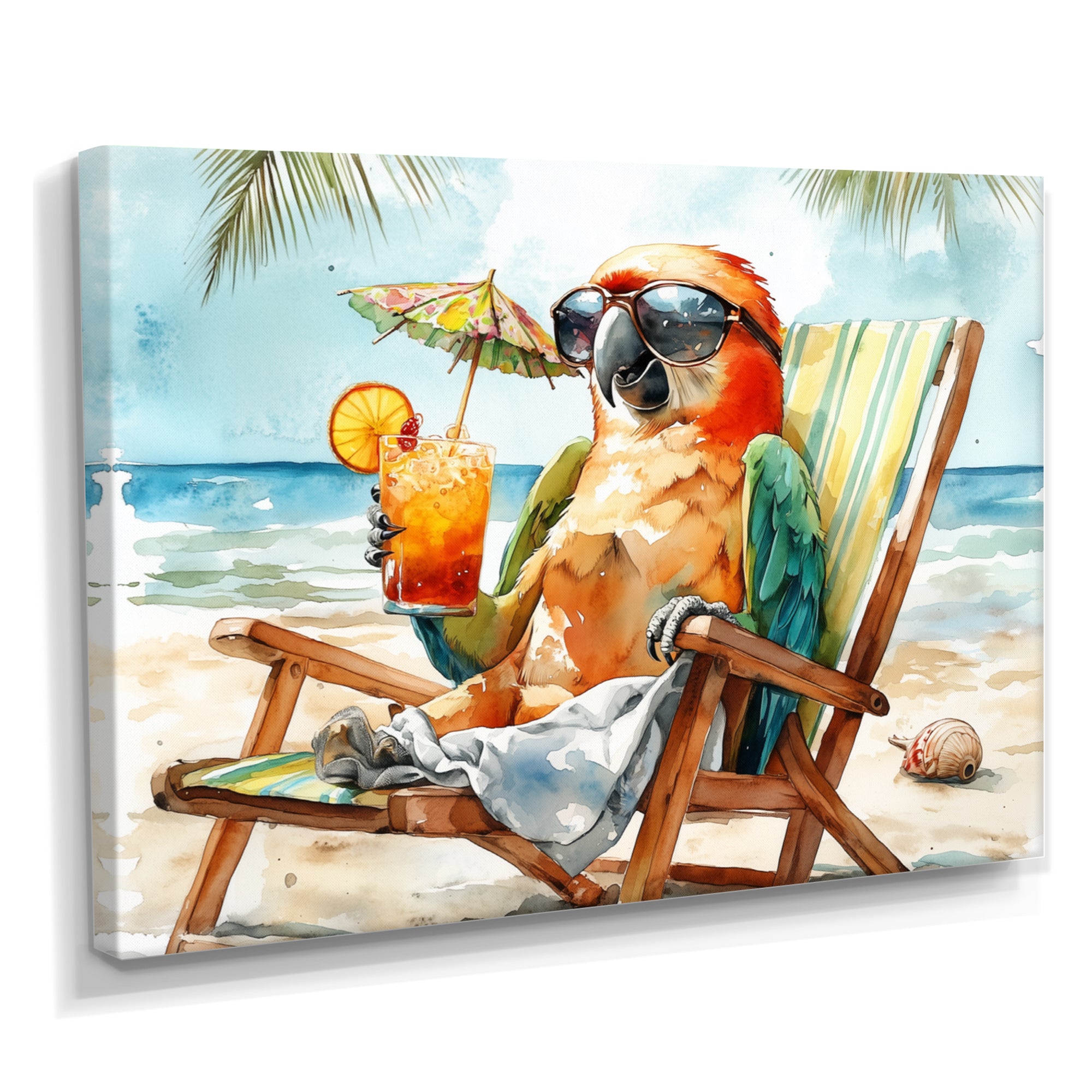 Parrot On The Beach Lounging - Coastal Animal Wall Decor