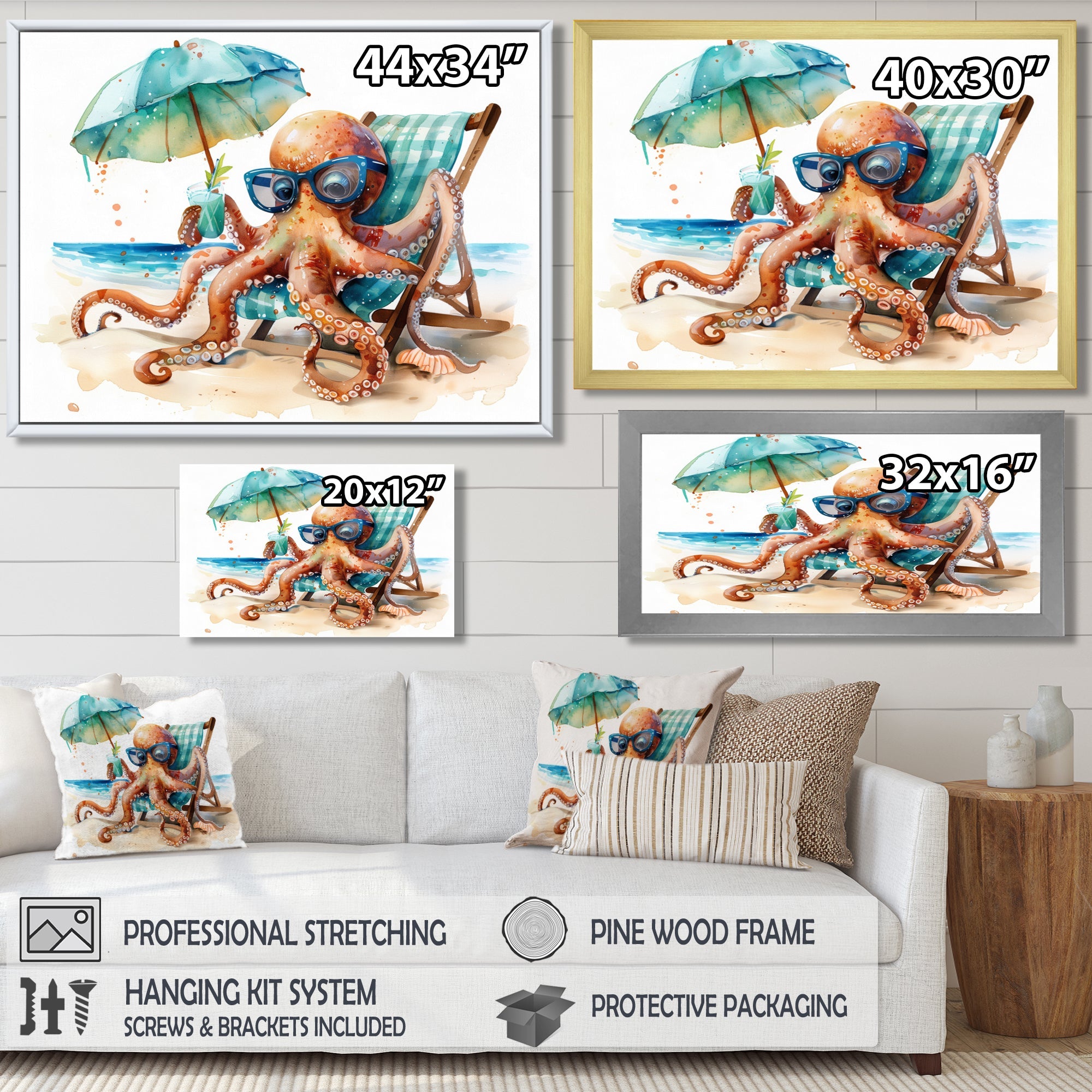 Octopus Relaxing On A Beach Chair - Octopus Home Decor Art