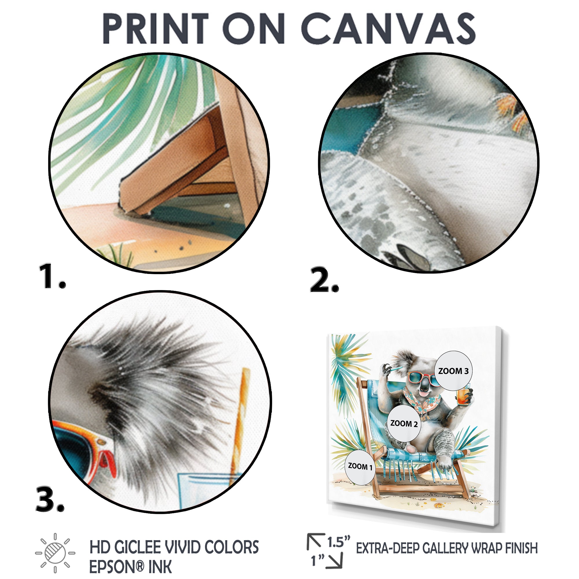 Cute Koala Beach Chair Relaxing - Gray Coastal Animal Wall Art