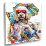 Poodle Dog Beach Relaxing Paradise - Coastal Animal Framed Canvas Art