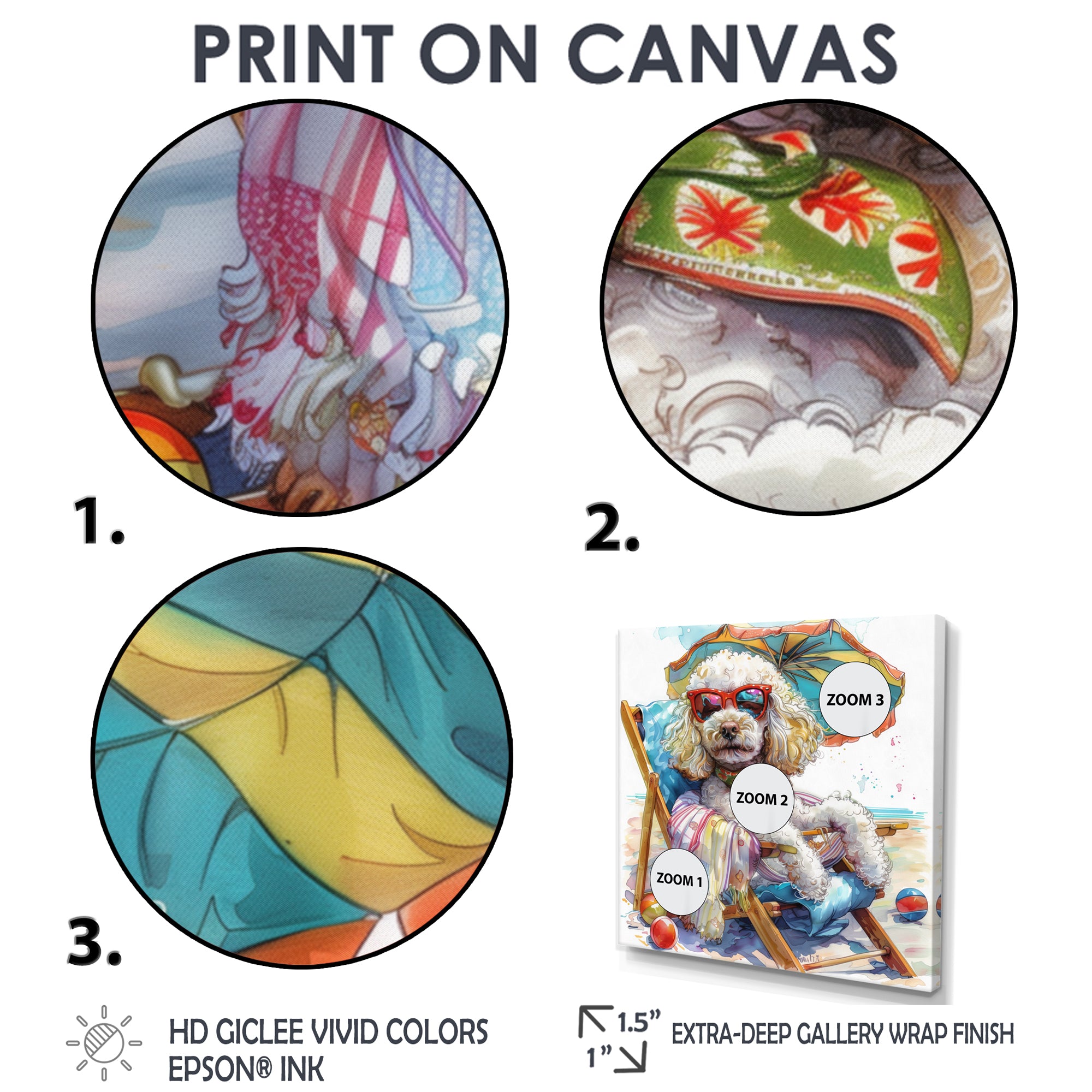 Poodle Dog Beach Relaxing Paradise - Coastal Animal Framed Canvas Art