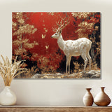 Gold And Red Scandinavian Deer Landscape - Deer Canvas Wall Art