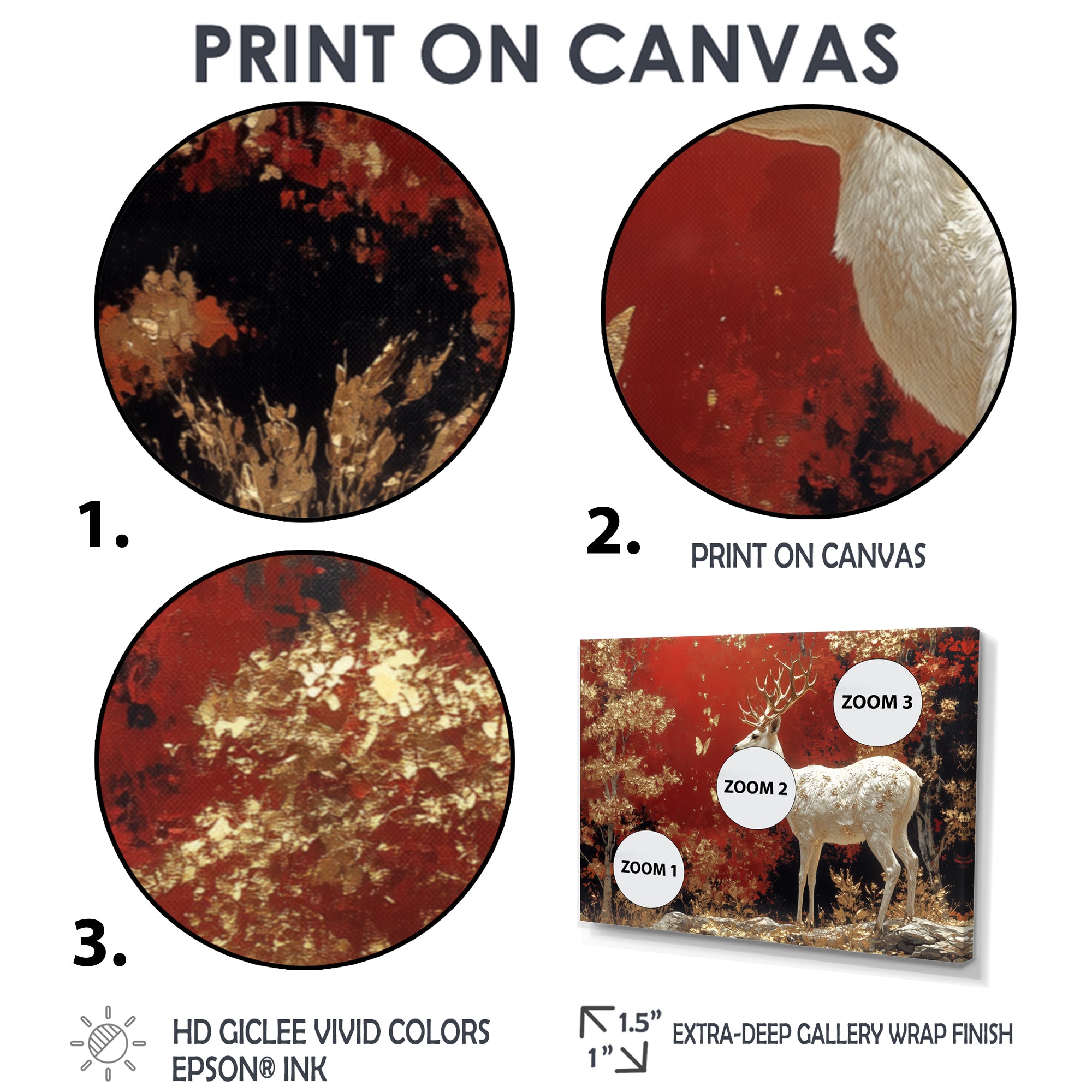 Gold And Red Scandinavian Deer Landscape - Deer Canvas Wall Art