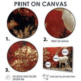 Gold And Red Scandinavian Deer Landscape - Deer Canvas Wall Art