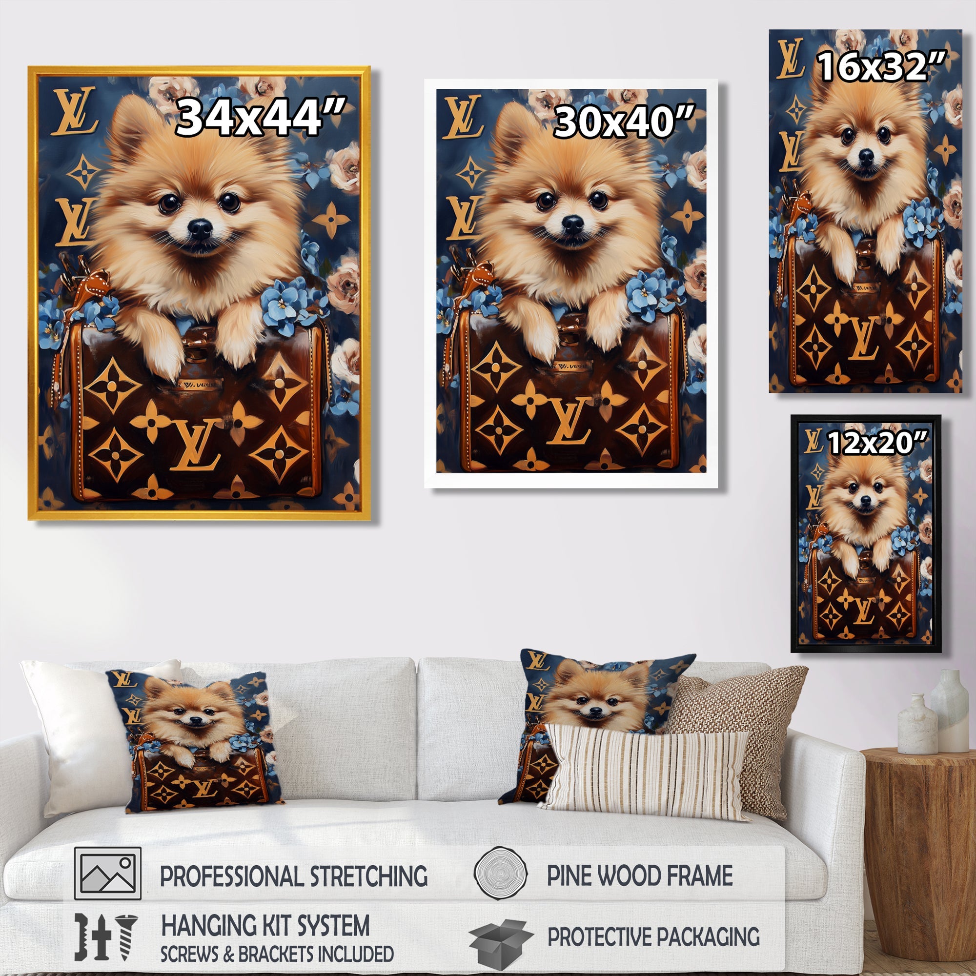 High Fashion Pomeranian Dog In Handbag - Dog Canvas Wall Art