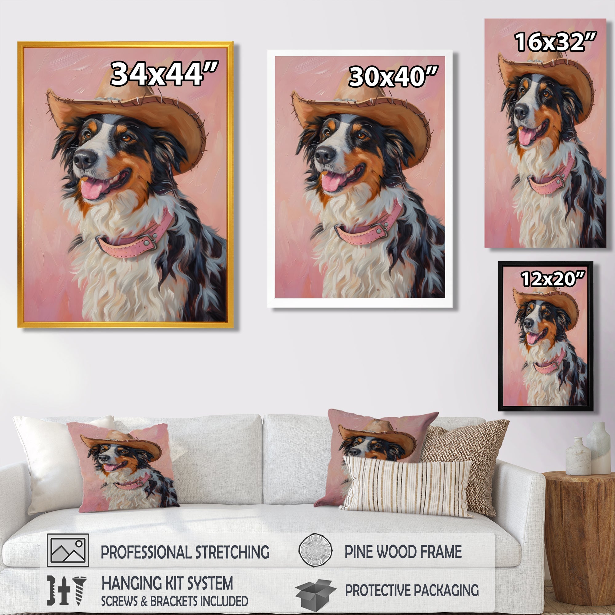 Cowboy Border Collie Dog In Austin - Dog Bedroom Wall Art