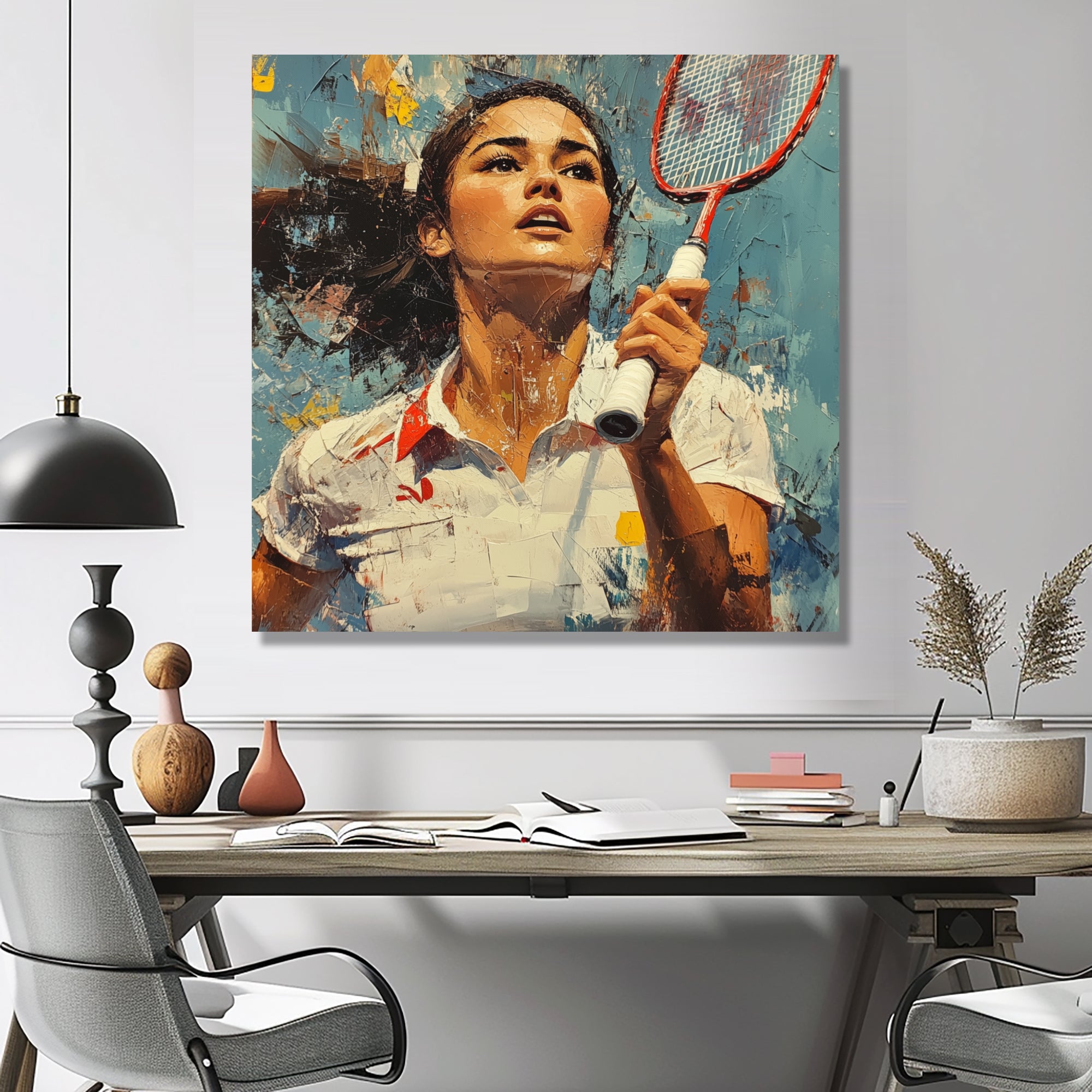 Sport Badminton In Blue And White Tones - Badminton Canvas Wall Art