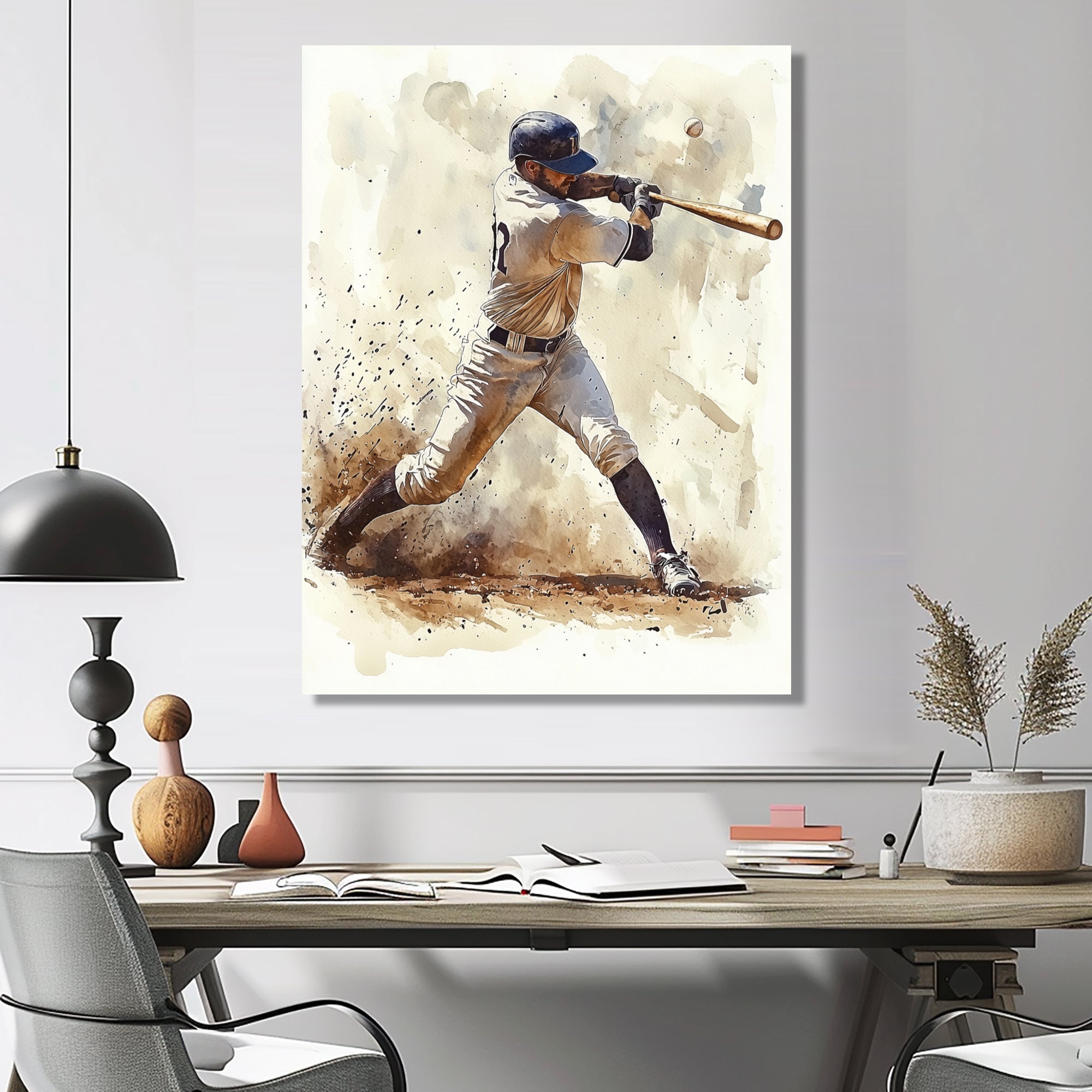 White Blue Baseball Player At The Pitch I - Sport Baseball Canvas Wall Art
