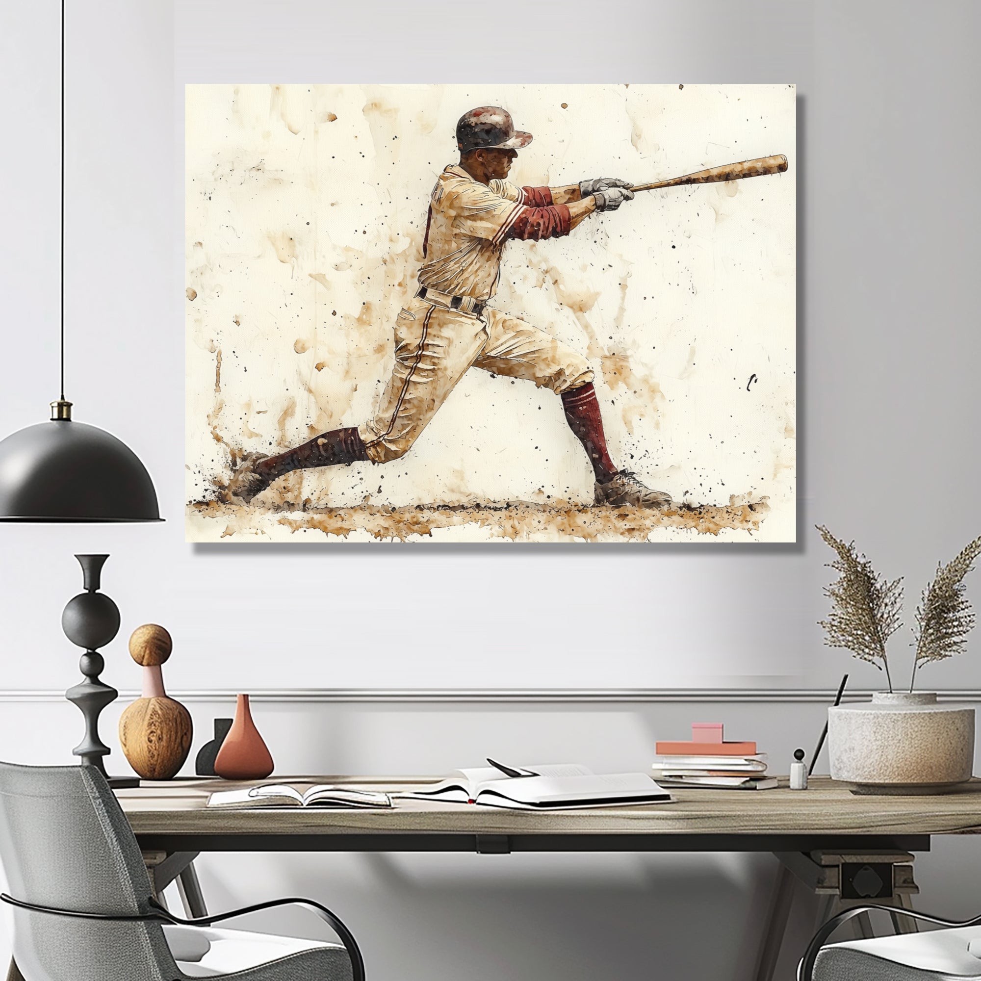 White Red Baseball Player Hitting A Home Run I - Sport Baseball Canvas Wall Art