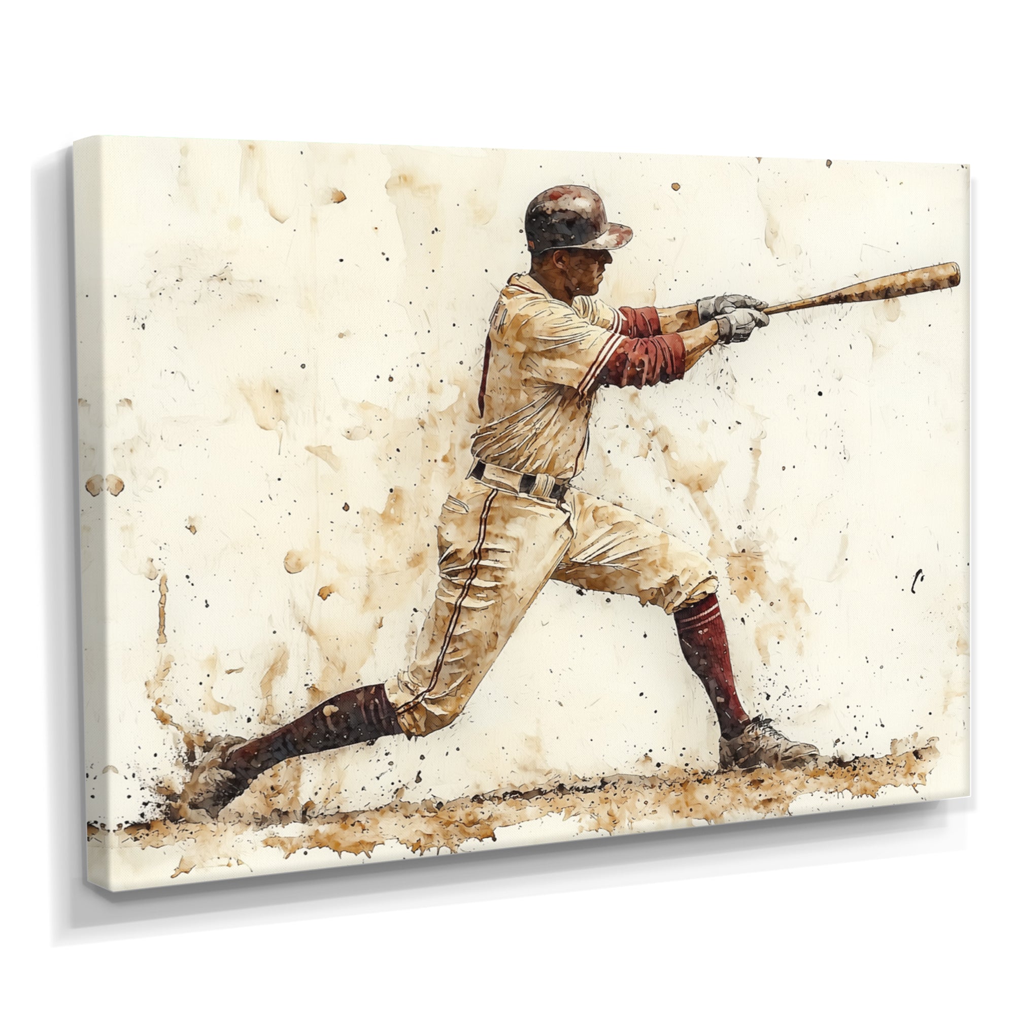 White Red Baseball Player Hitting A Home Run I - Sport Baseball Canvas Wall Art
