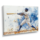White Blue Baseball Player Hitting A Foul Ball - Sport Baseball Canvas Wall Art