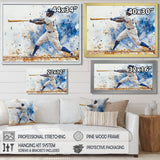 White Blue Baseball Player Hitting A Foul Ball - Sport Baseball Canvas Wall Art