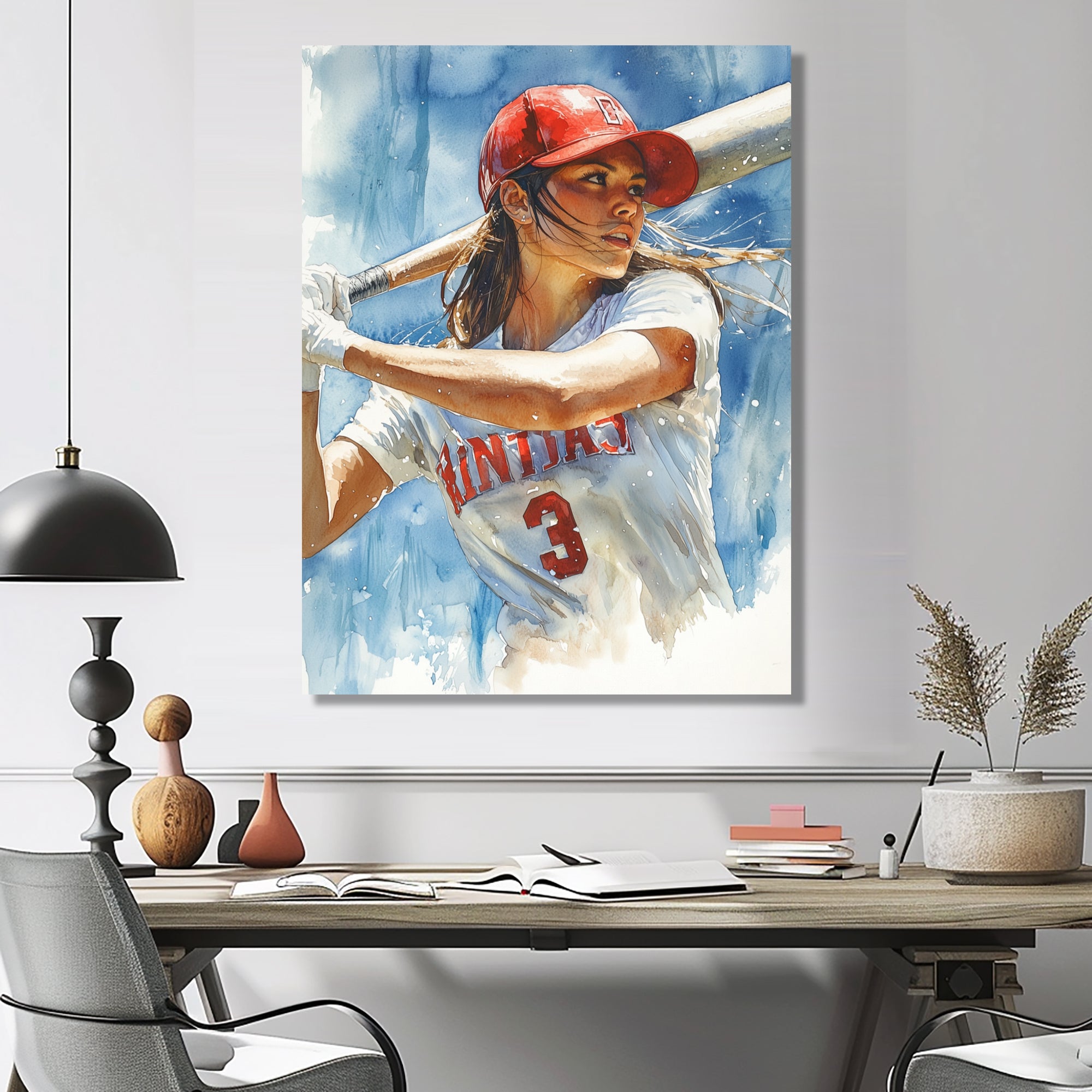 White Red Baseball Player At The Pitch - Sport Baseball Canvas Wall Art