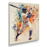 White Blue Baseball Player Hitting A Home Run - Sport Baseball Canvas Wall Art