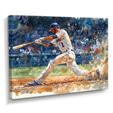 White Blue Baseball Player On The Field - Sport Baseball Canvas Wall Art