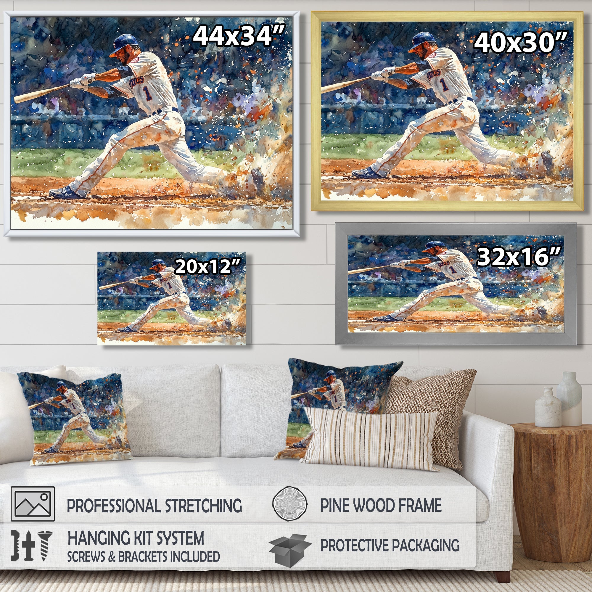 White Blue Baseball Player On The Field - Sport Baseball Canvas Wall Art
