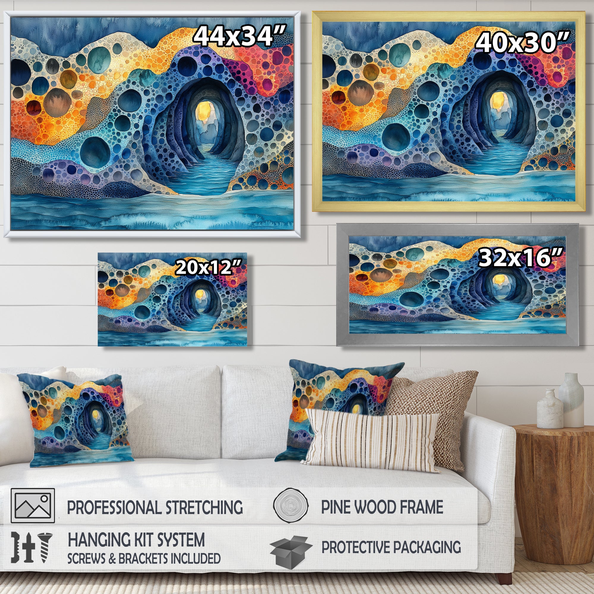 Blue And Orange Coastal Reef - Coral Canvas Wall Art