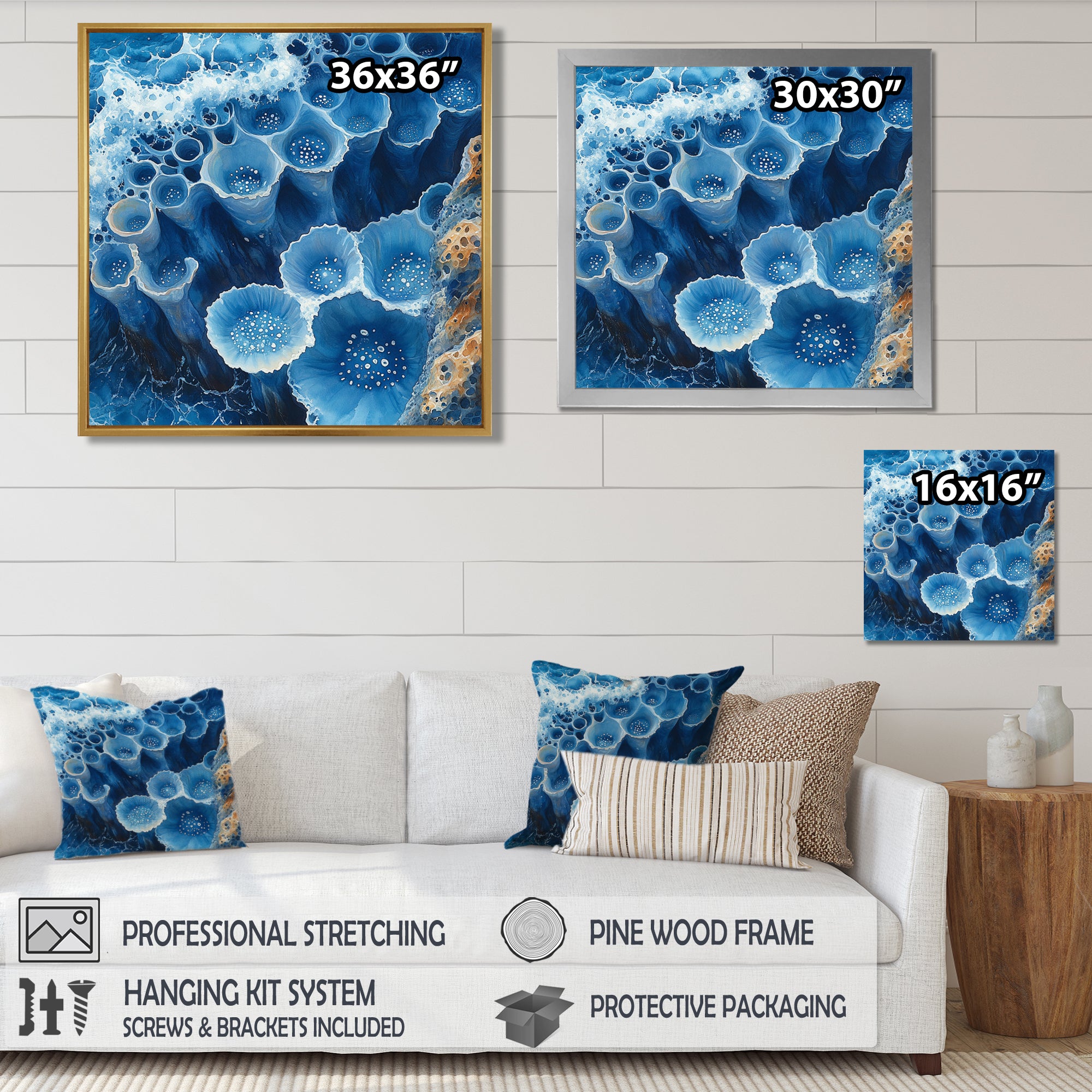 Coastal Reef In Blue And White Tones - Coral Wall Decor