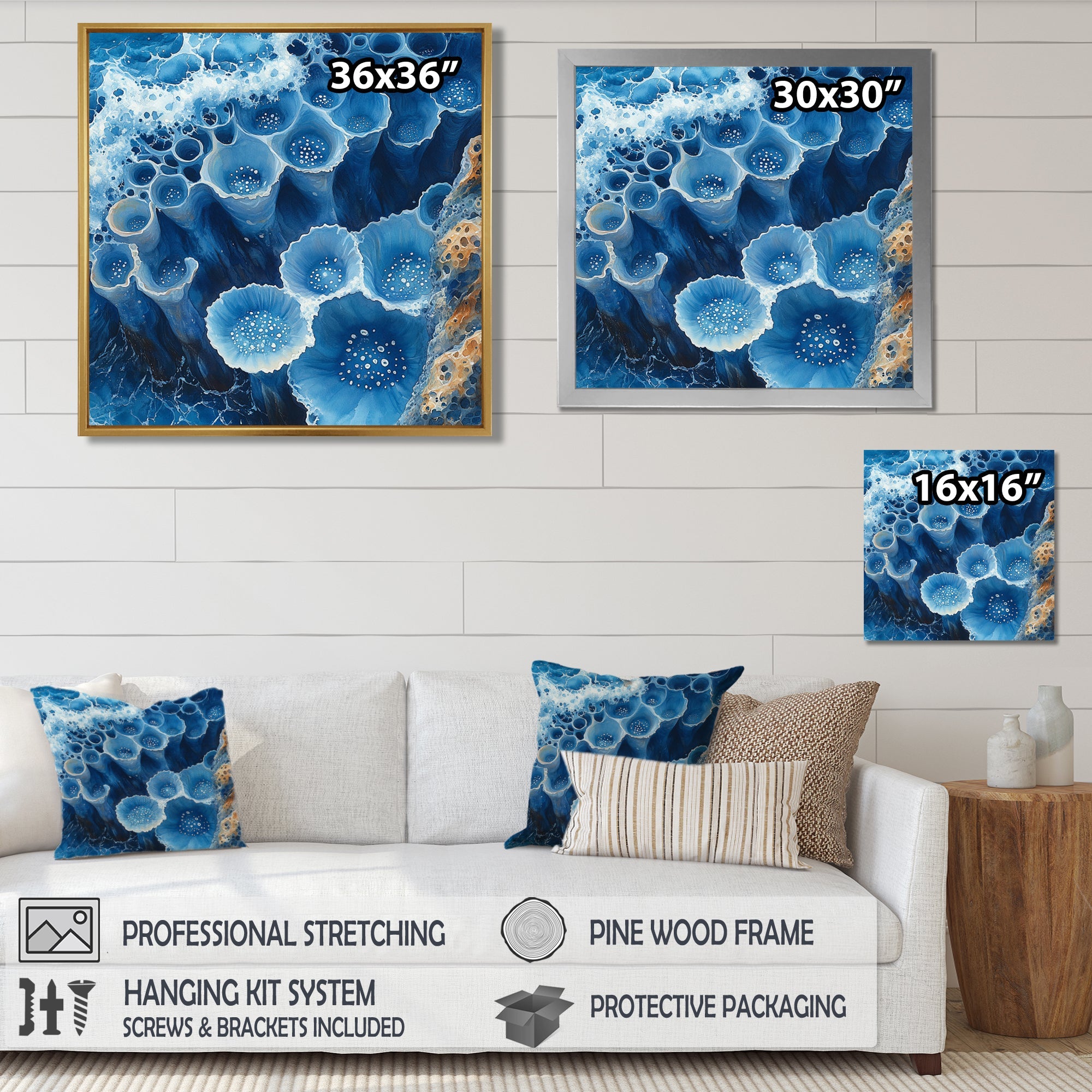 Coastal Reef In Blue And White Tones - Coral Wall Decor