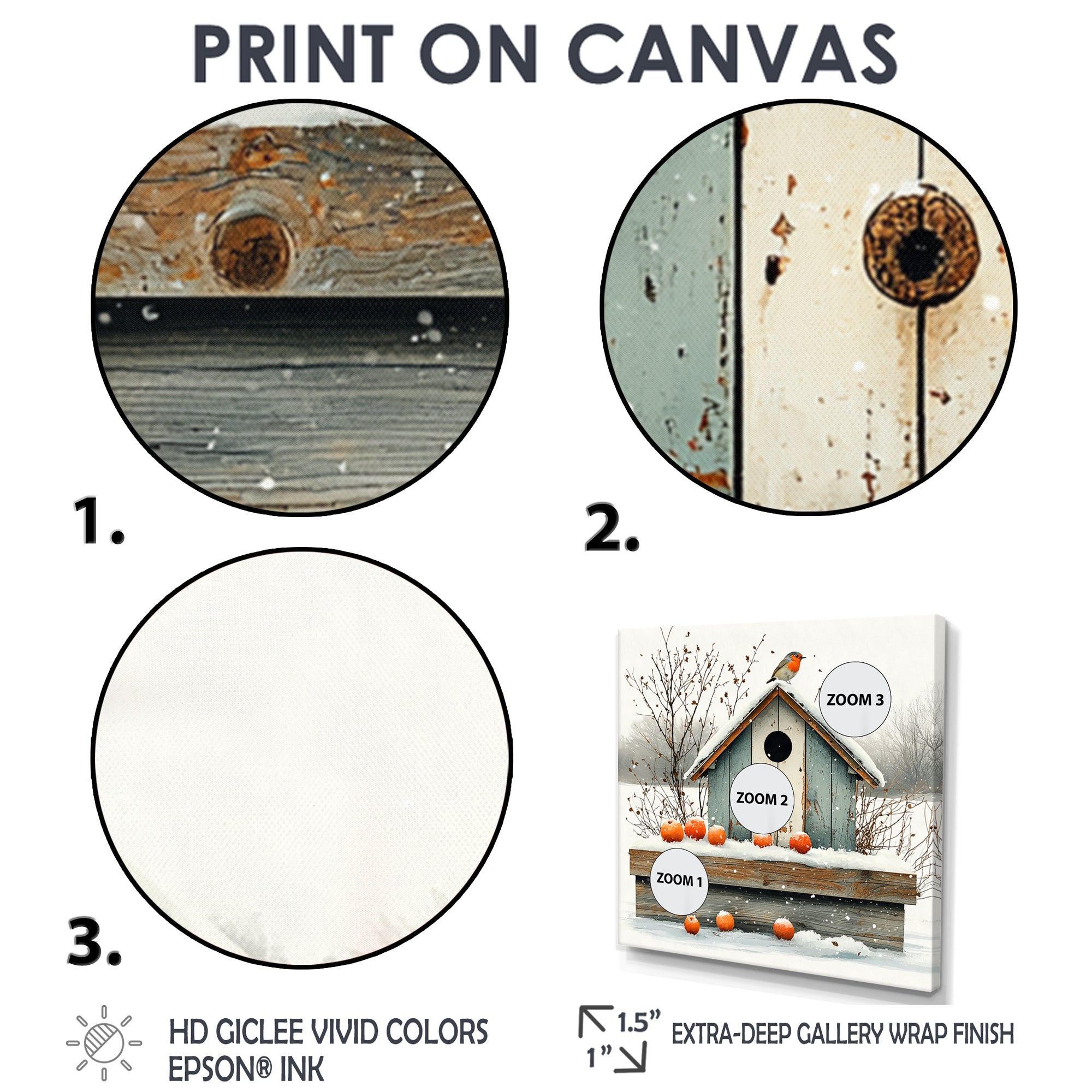 Grey And Orange Bird House Winter Wonderland - Bird House Wall Art Prints