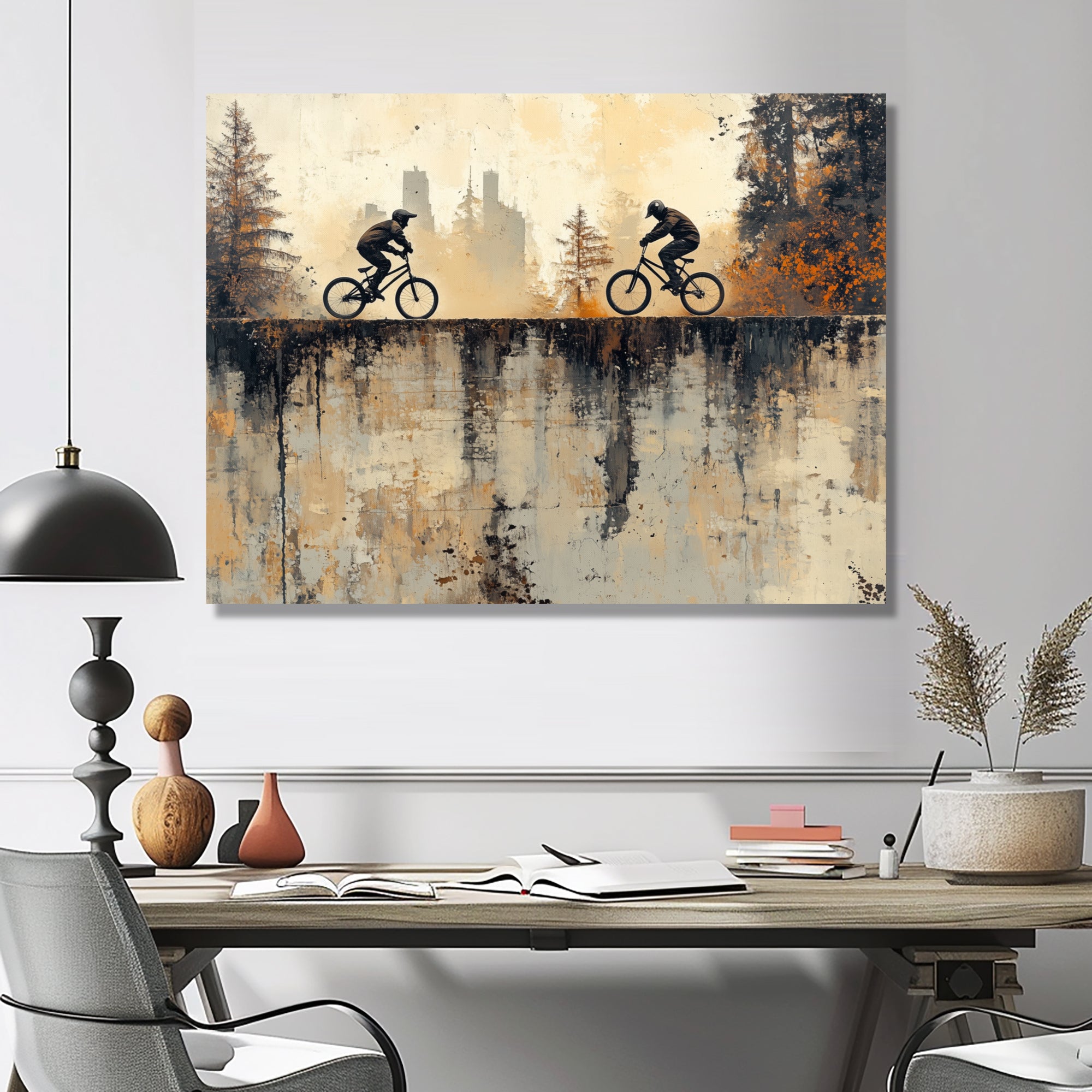 Black And Orange BMX Forest Riding - Cycling Canvas Wall Art