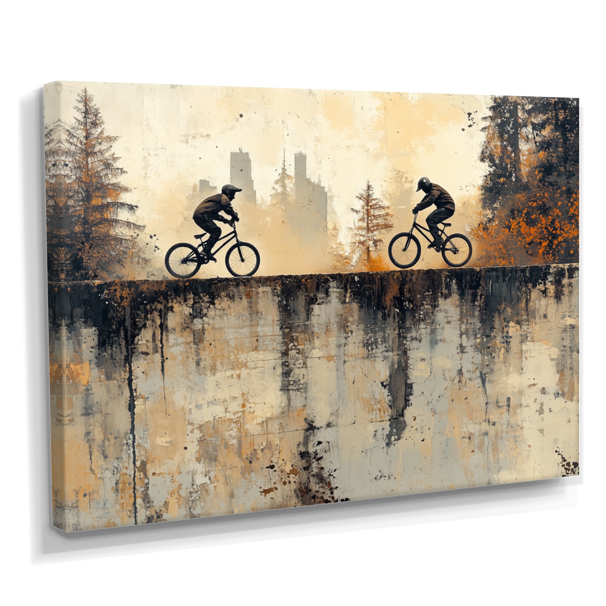 Black And Orange BMX Forest Riding - Cycling Canvas Wall Art