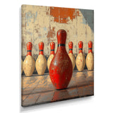 Red And White Bowling Pin Topple - Bowling Canvas Wall Art