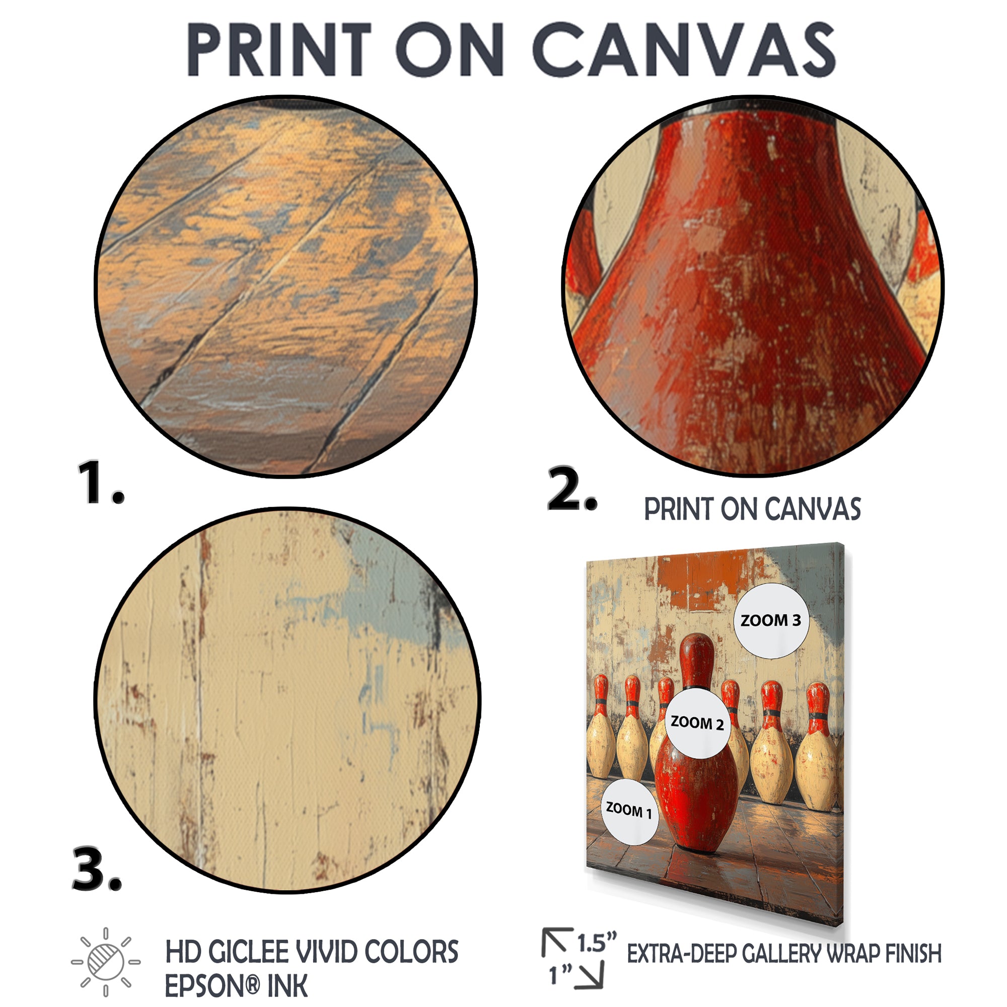 Red And White Bowling Pin Topple - Bowling Canvas Wall Art