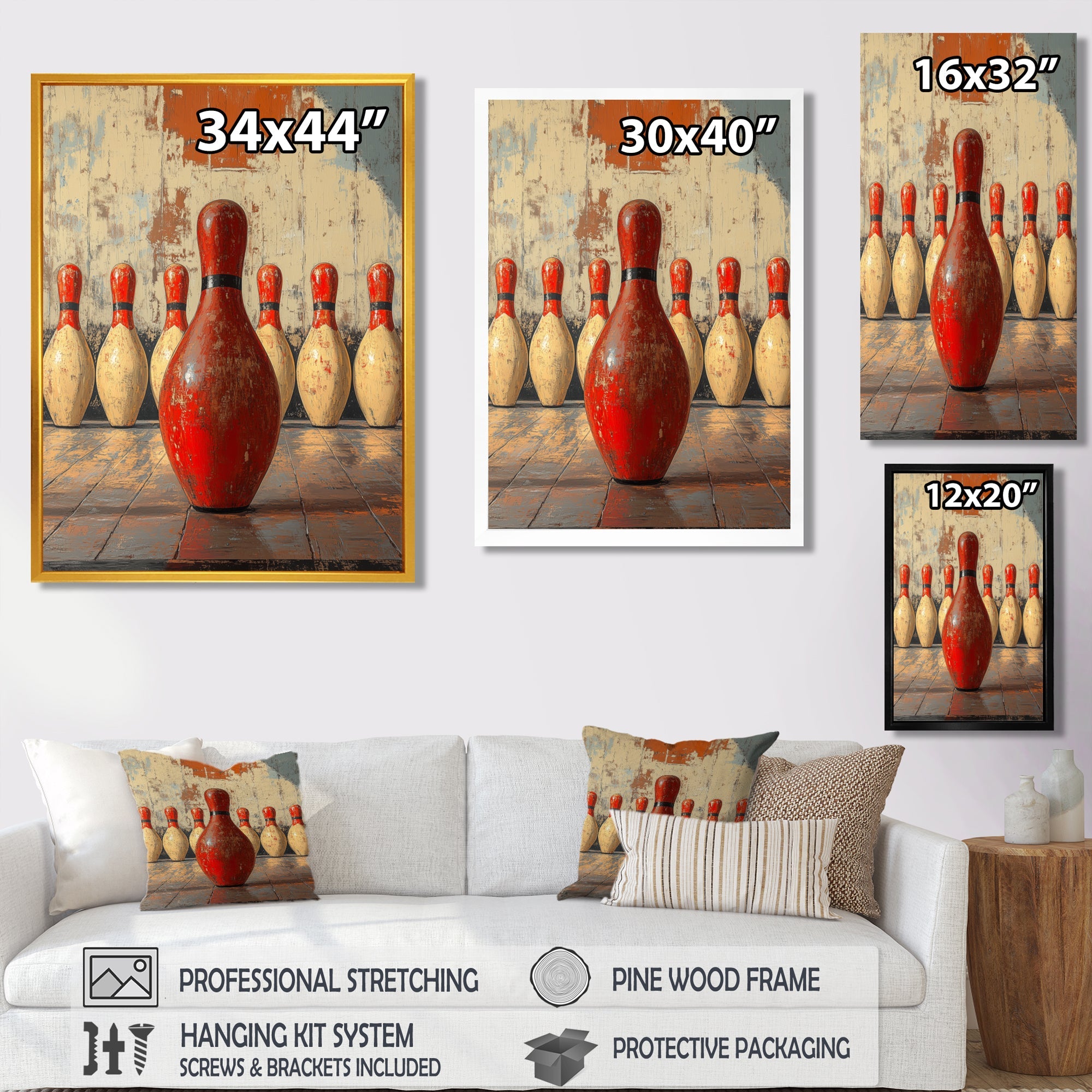 Red And White Bowling Pin Topple - Bowling Canvas Wall Art