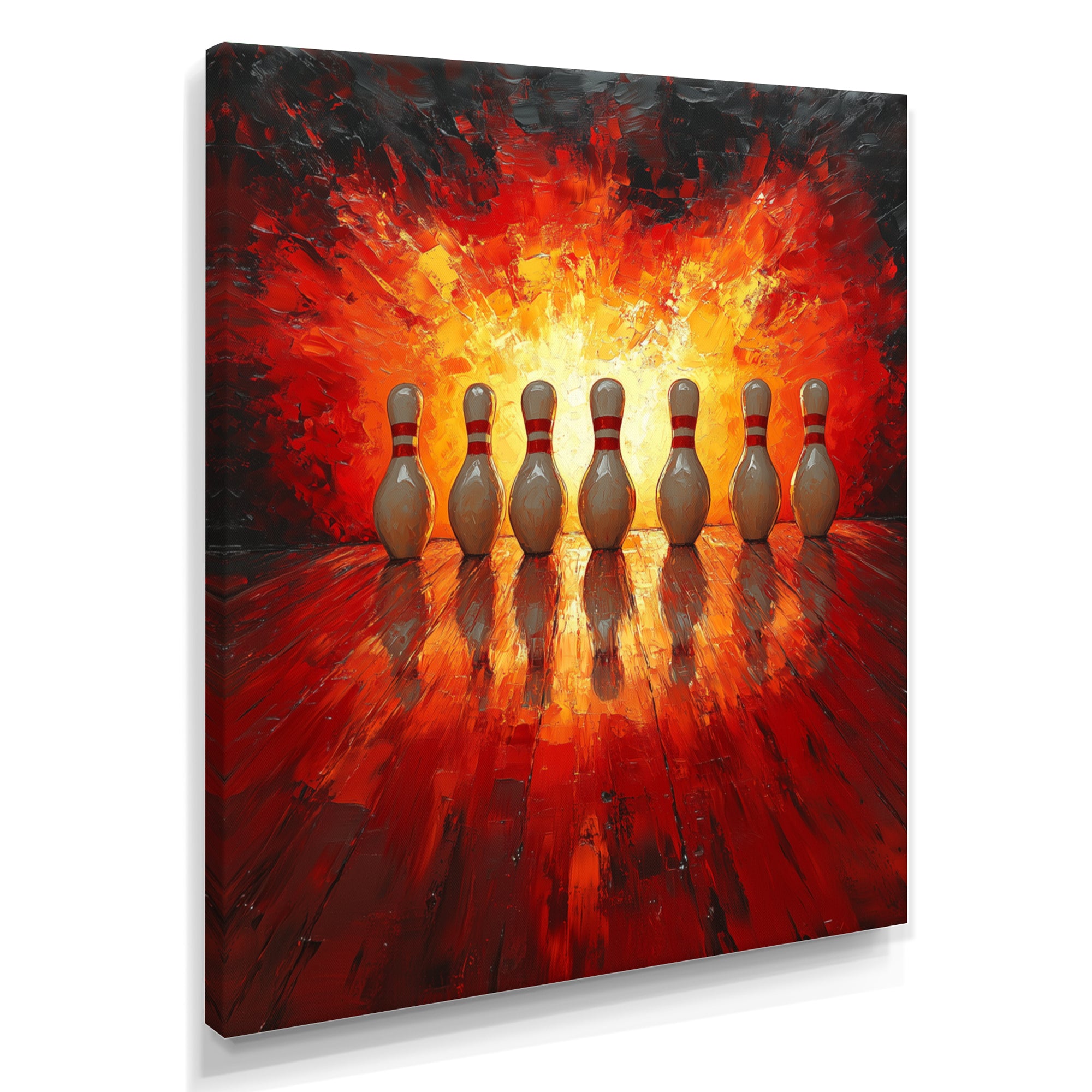 Yellow And Red Bowling Pin Topple - Bowling Canvas Wall Art
