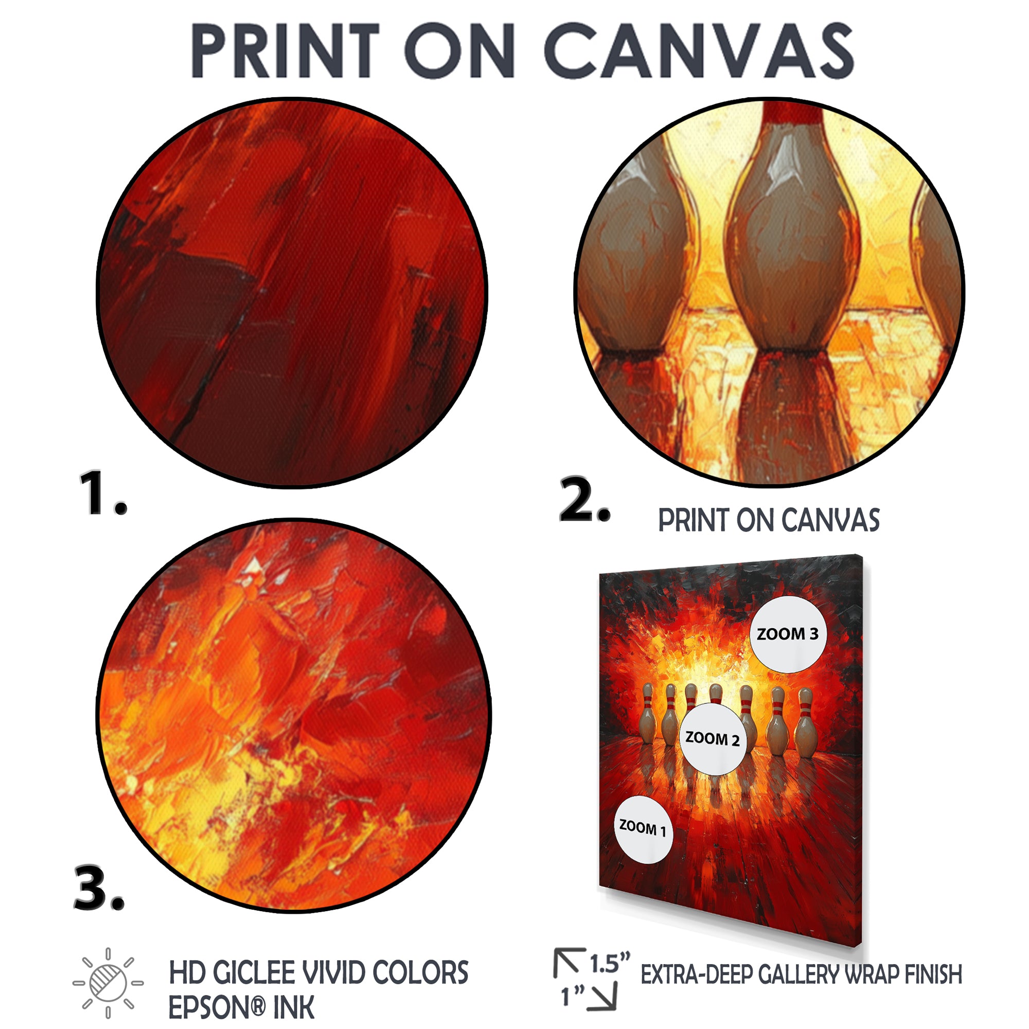 Yellow And Red Bowling Pin Topple - Bowling Canvas Wall Art