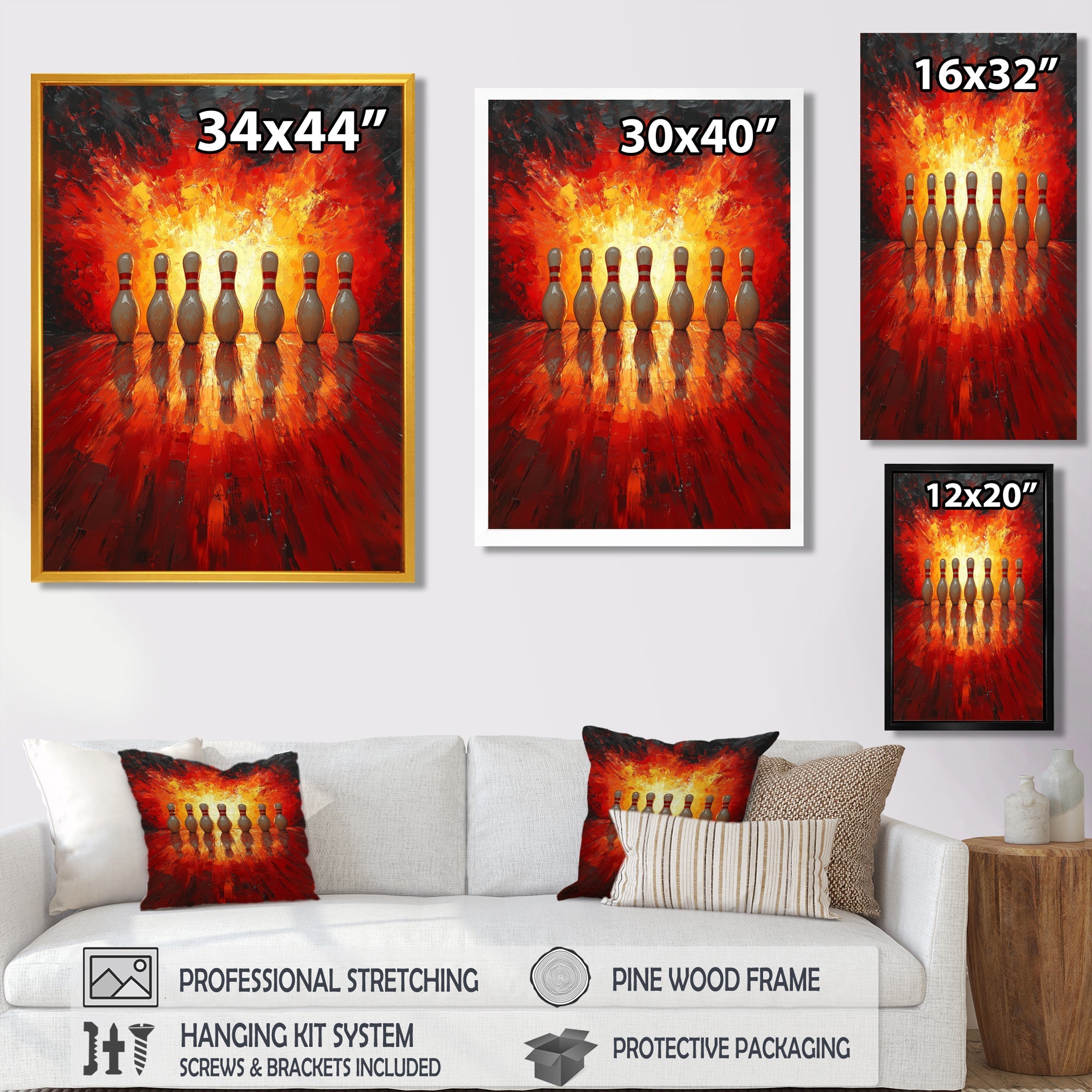 Yellow And Red Bowling Pin Topple - Bowling Canvas Wall Art