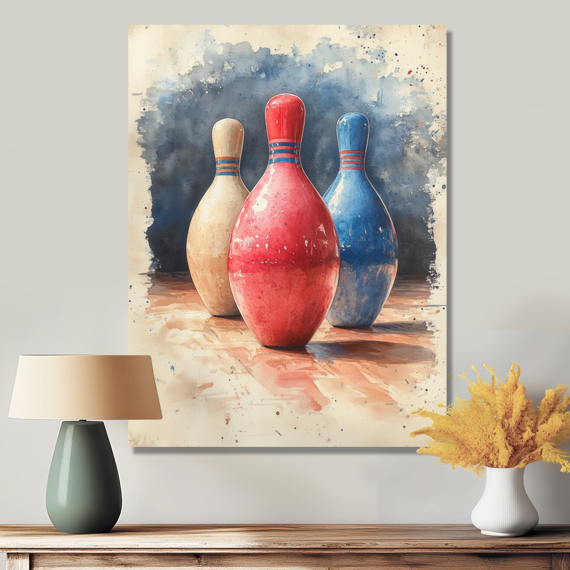 Pink And Blue Bowling Pinsetters Rhythm I - Bowling Canvas Wall Art