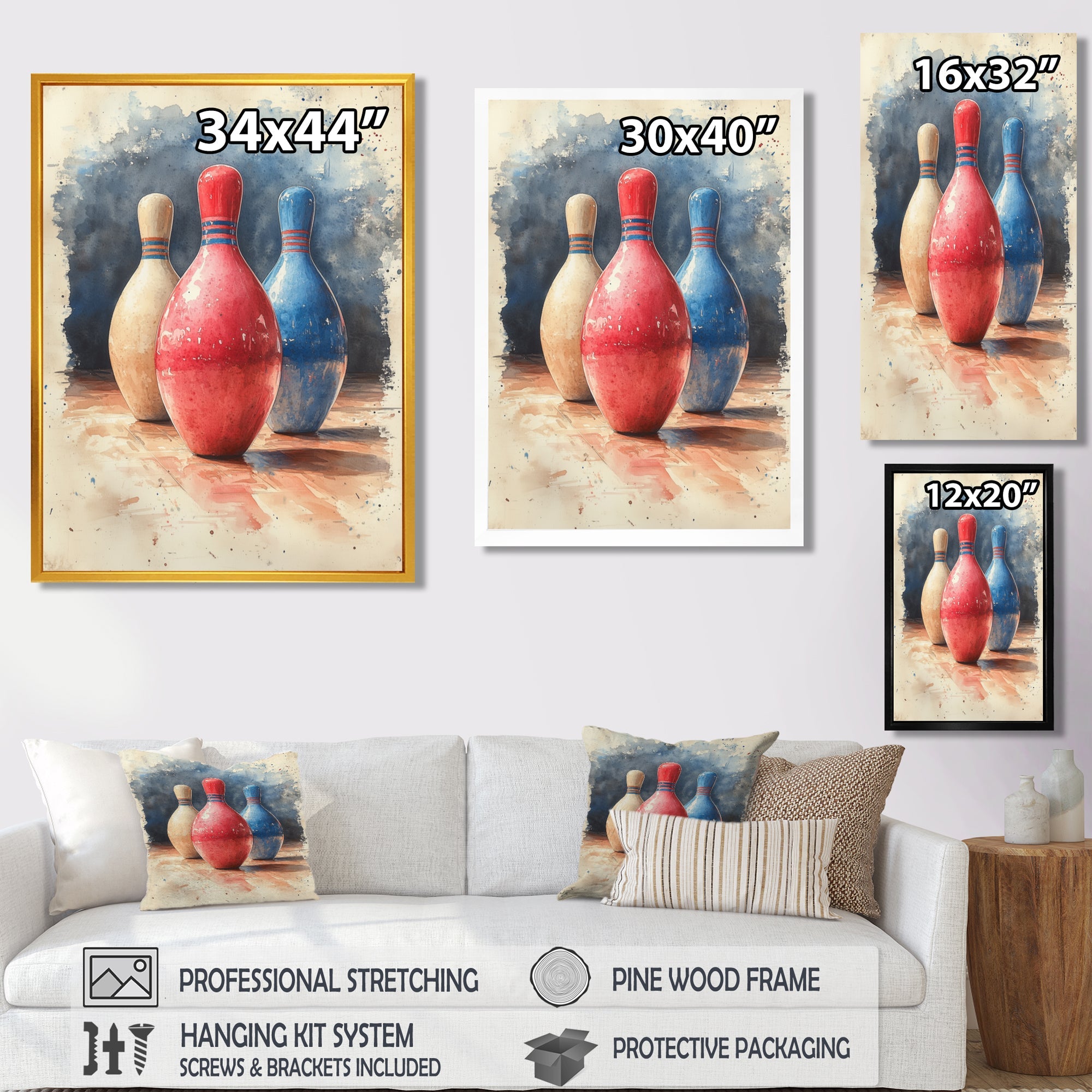 Pink And Blue Bowling Pinsetters Rhythm I - Bowling Canvas Wall Art