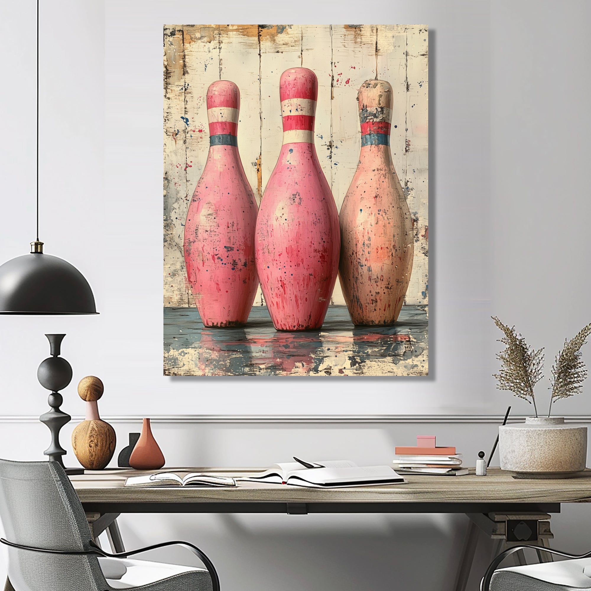 Pink And Beige Bowling Pinsetters Rhythm - Bowling Canvas Wall Art