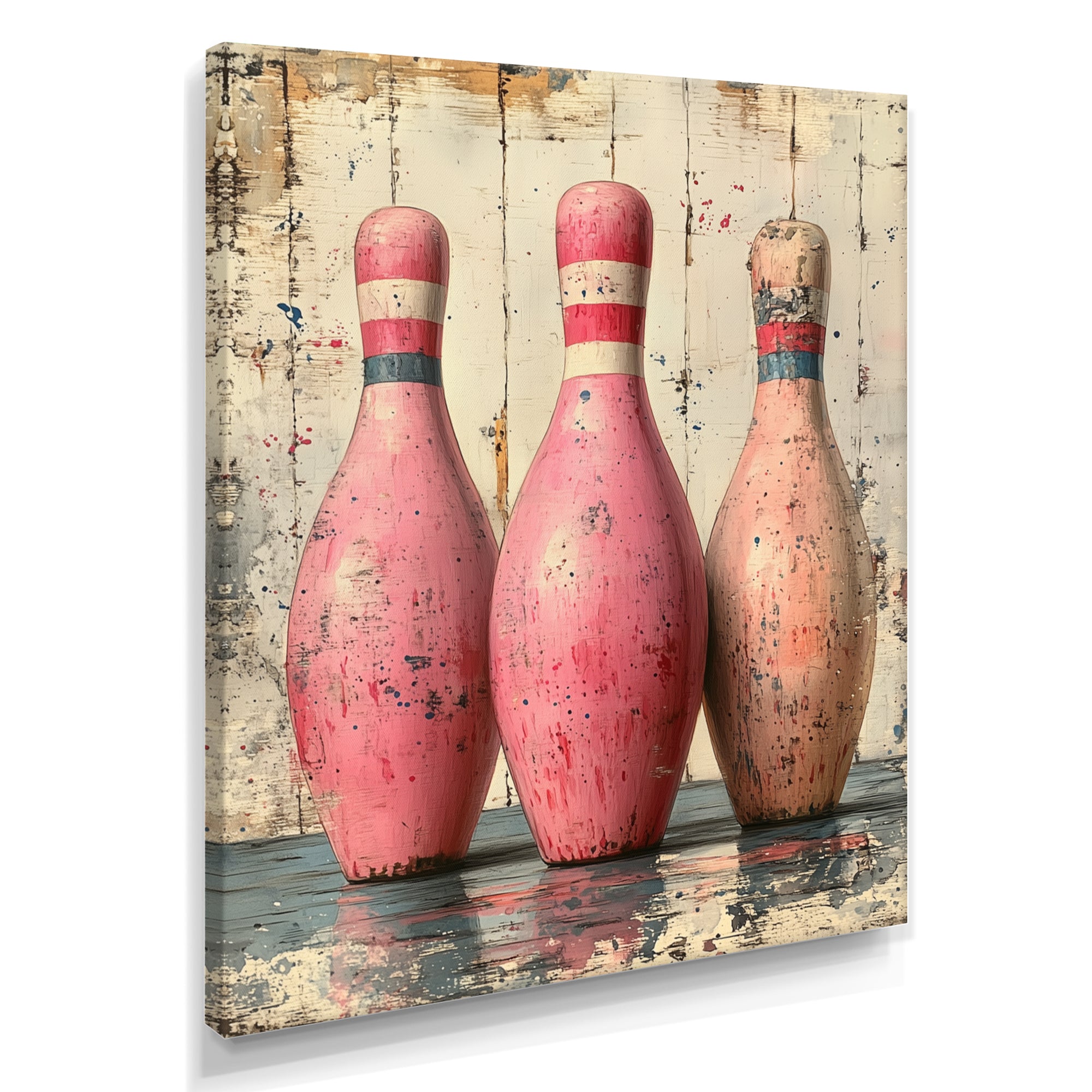Pink And Beige Bowling Pinsetters Rhythm - Bowling Canvas Wall Art