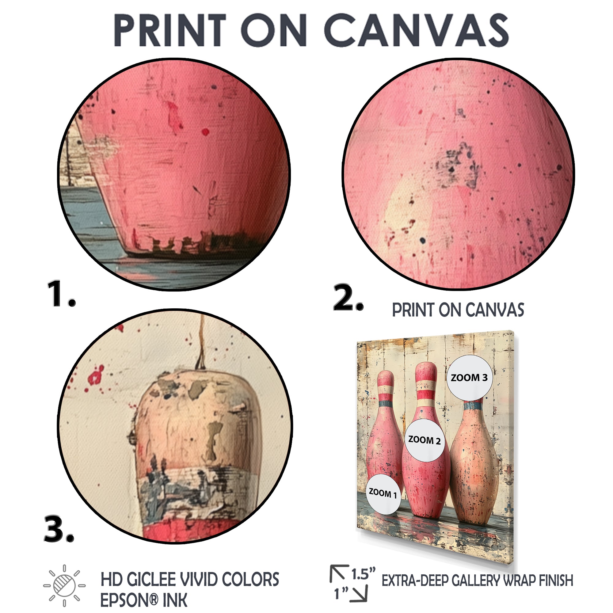 Pink And Beige Bowling Pinsetters Rhythm - Bowling Canvas Wall Art