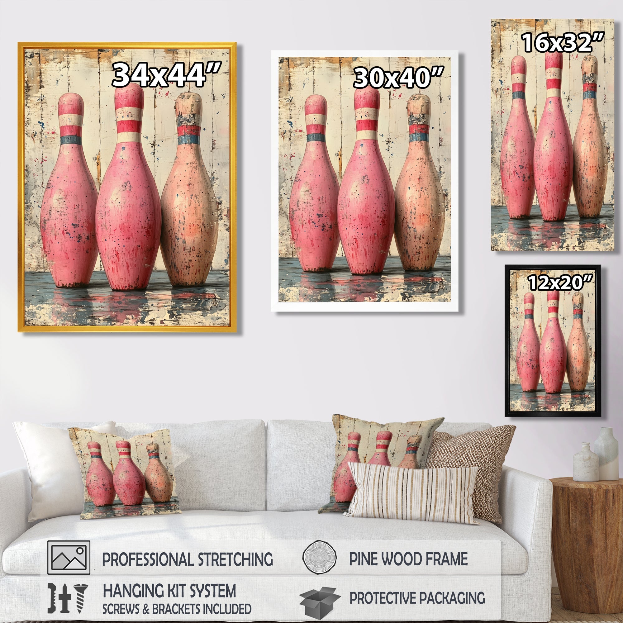 Pink And Beige Bowling Pinsetters Rhythm - Bowling Canvas Wall Art