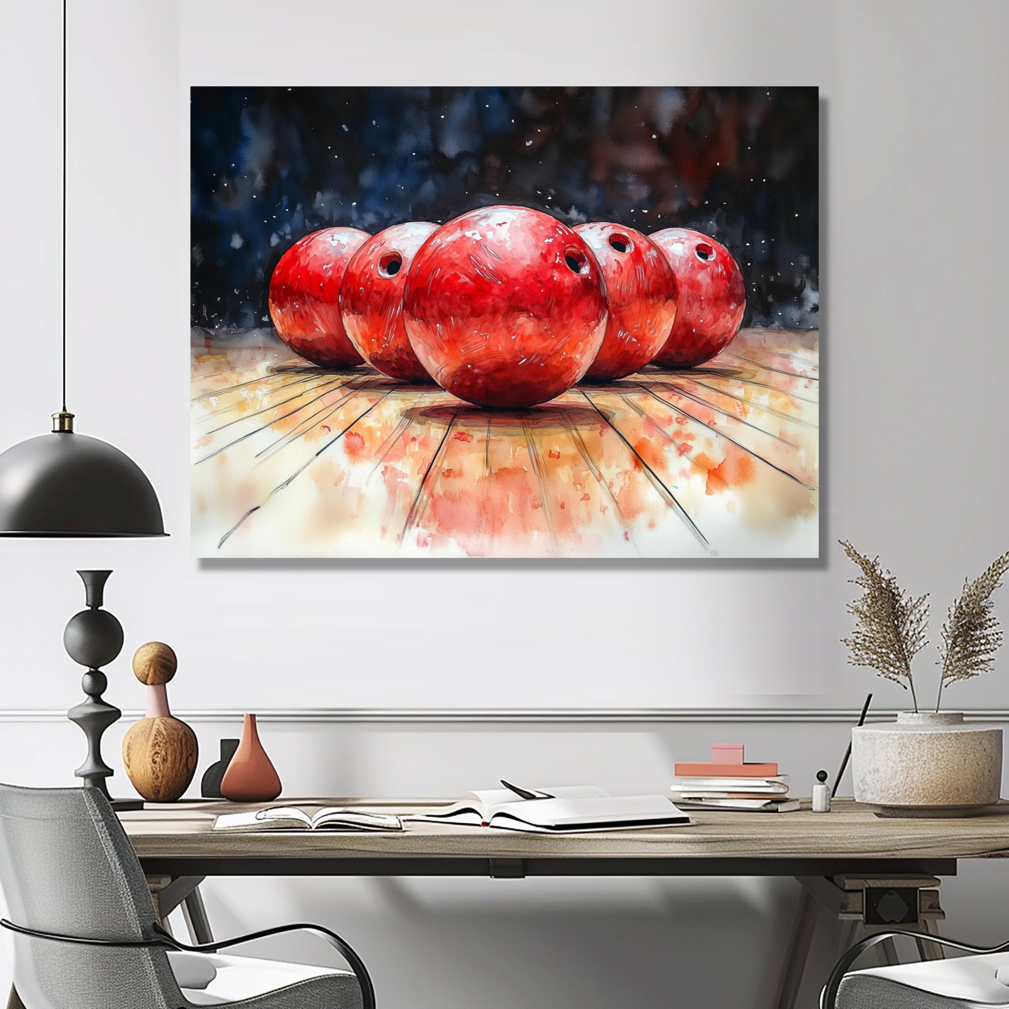 Red And Black Bowling Spare Shot Focus - Bowling Canvas Wall Art