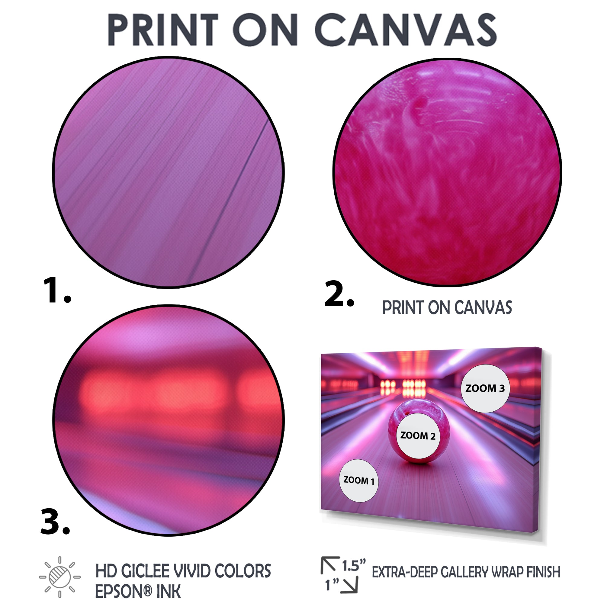 Pink And Purple Bowling Strike Celebration - Bowling Canvas Wall Art