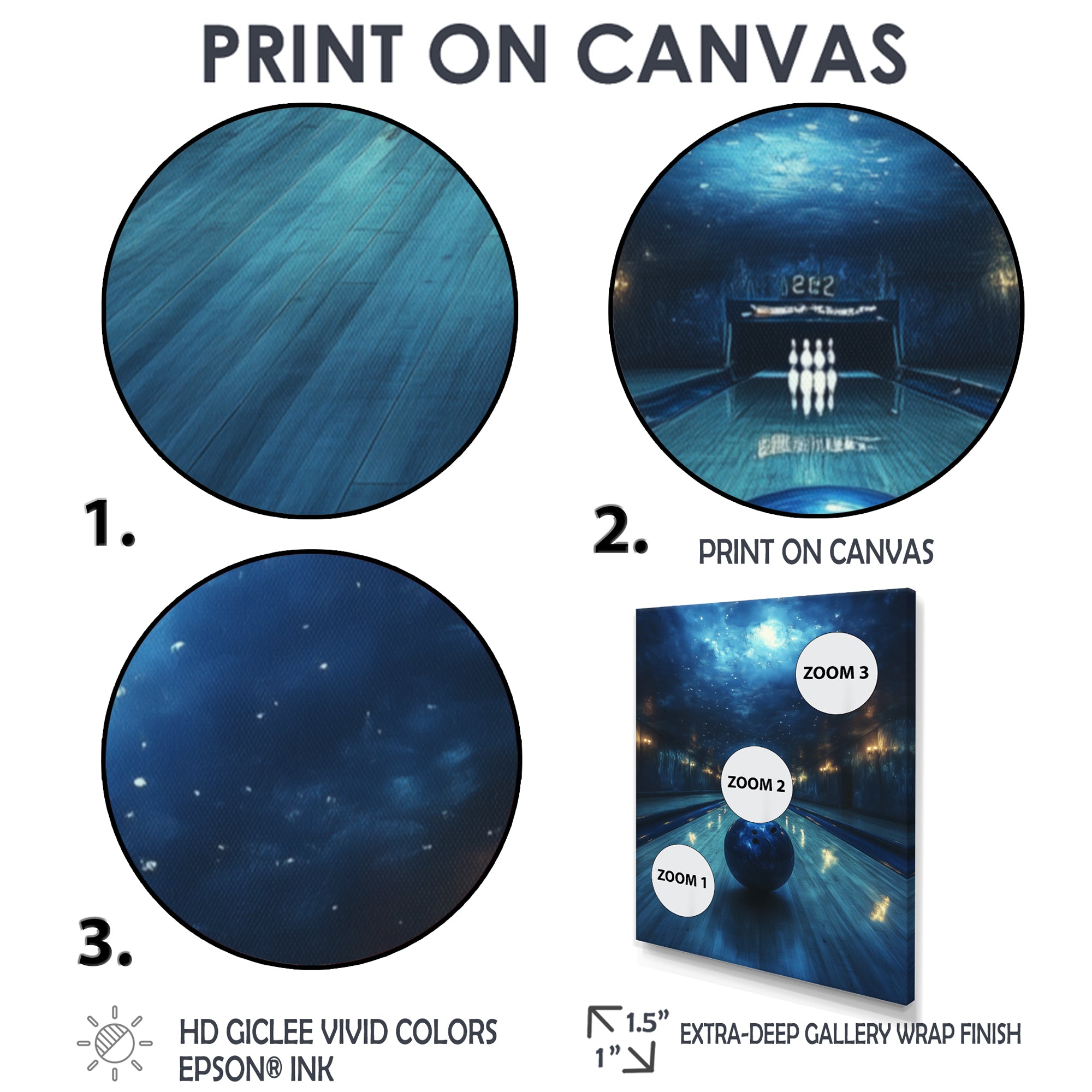 Blue And Black Bowling Strike Zone - Bowling Canvas Wall Art